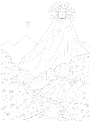 Majestic Mountain Range with a Radiant Scroll