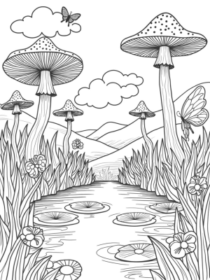 Enchanted Garden with Giant Flowers and Butterflies