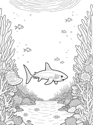Giant Shark in a Vibrant Underwater Garden