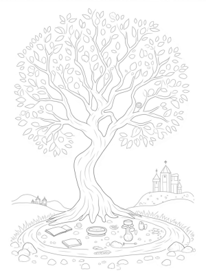 Magical Tree of Wands and Potion Bottles