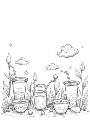 Boba Tea Garden with Playful Panda Cloud