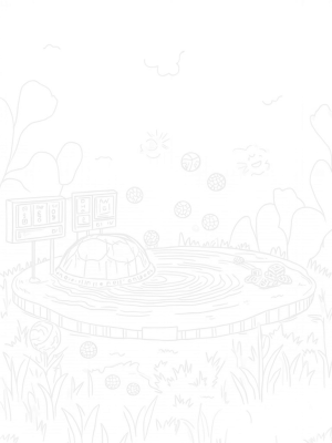 Floating Soccer Ball Arena Above a Tranquil Lake
