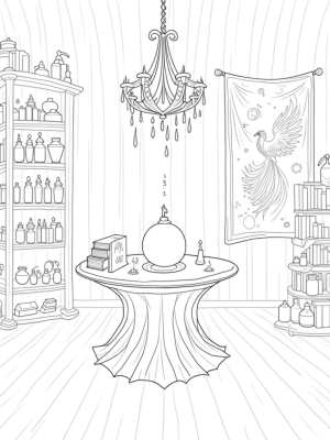 Whimsical Wizard's Study with Floating Potions and Spell Books