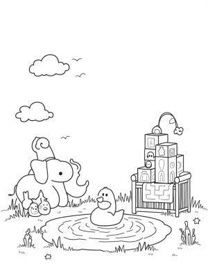 Floating Clouds and Oversized Toys in a Nursery