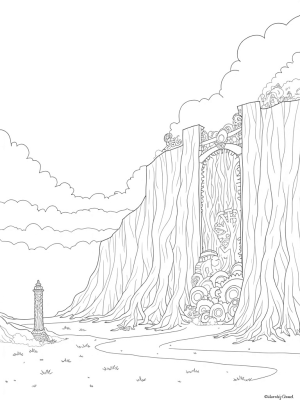 Towering Tree Root Wall and Titan Silhouettes