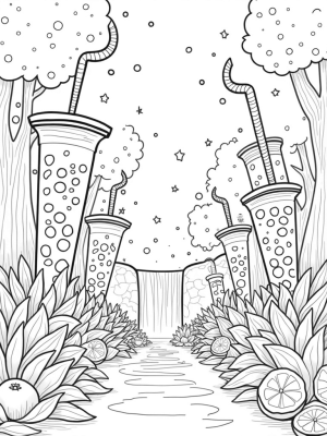 Boba Tea Forest with Floating Tapioca Pearls