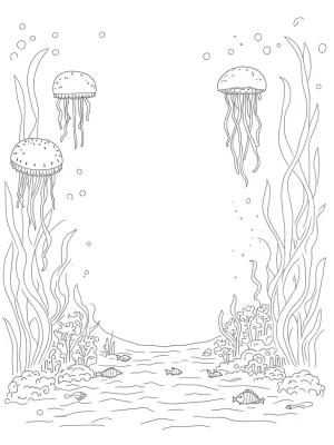 Underwater Garden with Jellyfish and Conch Shell