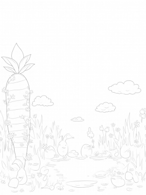 Pastel Egg Garden with Giant Carrot and Easter Clouds