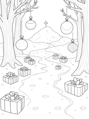 Oversized Ornaments in a Winter Forest