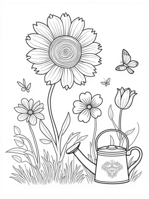 Giant Flower Garden with Butterflies and a Watering Can