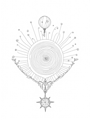Swirling Vortex with Sunburst and Compass Rose