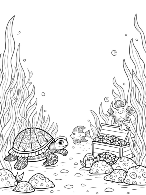 Underwater Garden with a Giant Turtle and Colorful Fish