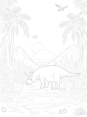 Triceratops in a Prehistoric Jungle