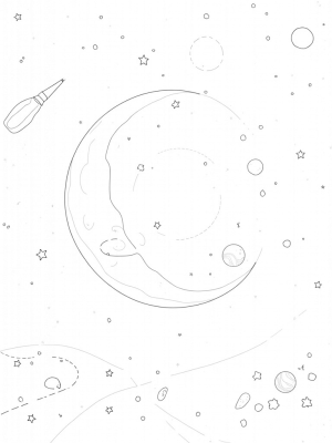 Swirling Galaxy with Crescent Moon and Floating Observatory