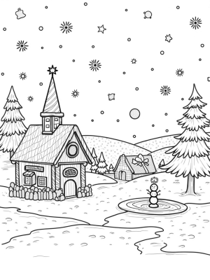Gingerbread House and Winter Village Scene