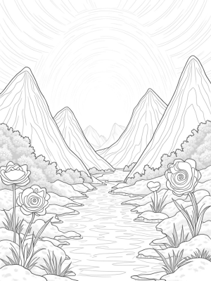 Dreamlike Valley with Geometric Mountains and Floating Islands