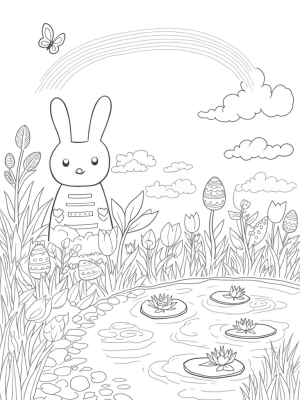 Giant Bunny Topiary in a Colorful Egg Garden