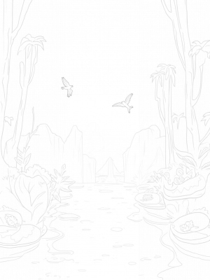 Prehistoric Jungle with Dinosaurs and a Volcano