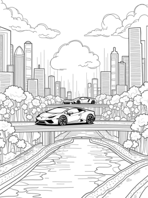 Futuristic Cityscape with Lamborghini Silhouettes