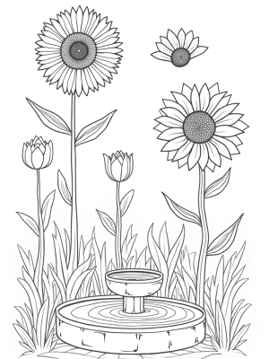 Geometric Flower Garden with Spiral Sunflower and Tulips