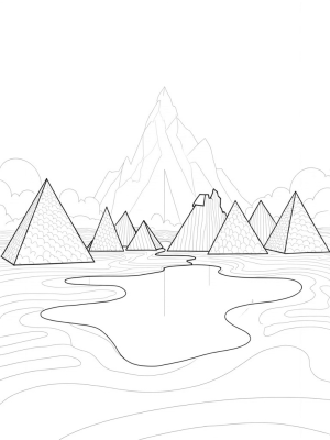 Triangular Landscape with Patterns and Floating Shapes