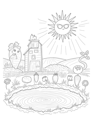 Sunny Farm with a Cat Barn and Giant Veggies