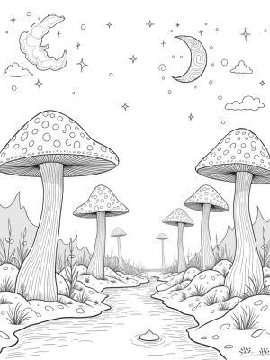 Bioluminescent Mushroom Forest Under a Starry Sky