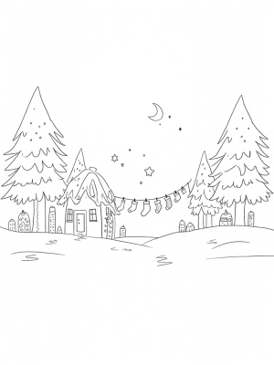 Gingerbread House in a Snowy Forest Clearing