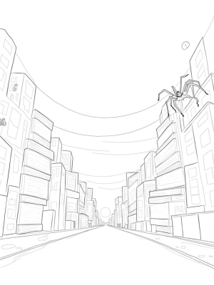 Urban Skyline with Giant Spider and Comic Books