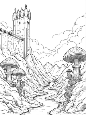 Crumbling City Wall with Colossal Mushrooms and Gears