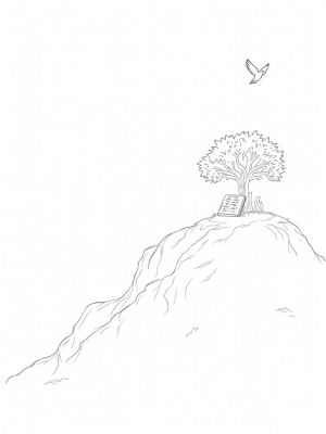 Ancient Tablet on a Serene Mountaintop