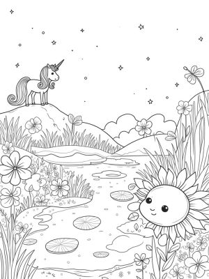 Majestic Unicorn in a Twisty Flower Meadow