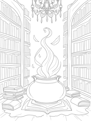 Mystical Library with Floating Books and Enchanted Quills