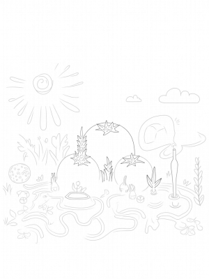 Giant Tomato Garden with Pasta Path and Cotton Candy Clouds