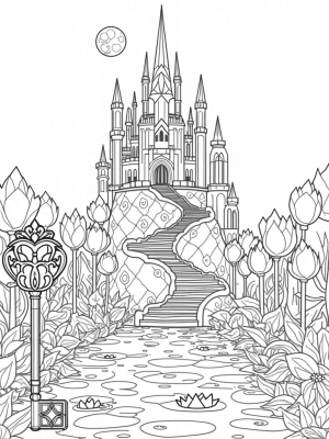 Crystal Castle Surrounded by Giant Flowers