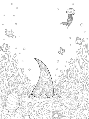 Underwater Garden with Shark Fin and Jellyfish