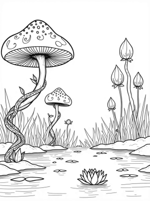 Oversized Mushrooms in a Magical Garden