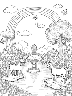 Pony Meadow with Rainbow and Giant Cupcake