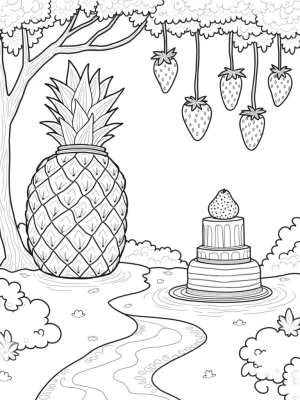 Giant Fruits and Whipped Cream Fountain in the Orchard