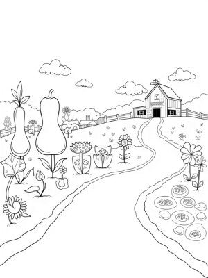 Giant Vegetables and an Apple Barn Farm Scene