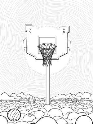 Giant Basketball Hoop in a Colorful Vortex