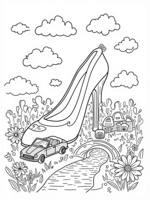Dreamy Castle Shoe with Heart Fountain and Convertible Car