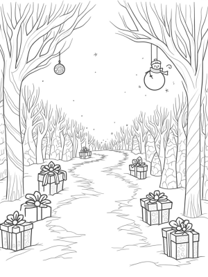 Candy Cane Forest with Snowman and Giant Presents