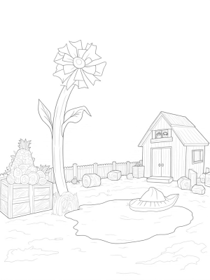 Whimsical Farm with Giant Vegetables and Playful Animals