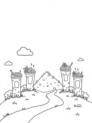 Boba Tea Forest with Colorful Cups and Tasty Toppings