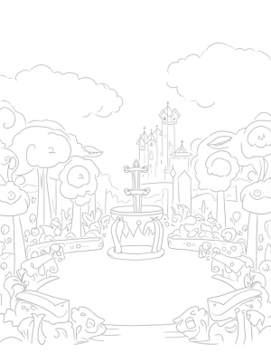 Enchanted Garden with Crown Flowers and Majestic Fountain