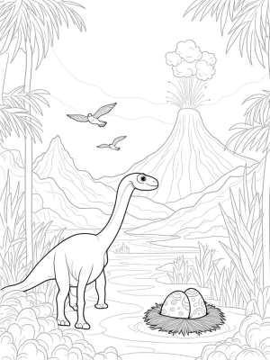 Brontosaurus and Pterosaurs in a Prehistoric Jungle