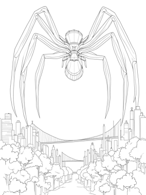 Urban Skyline with Spider Silk and Comic Panels