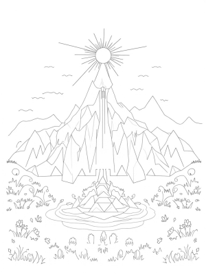 Geometric Waterfall Landscape with Triangles