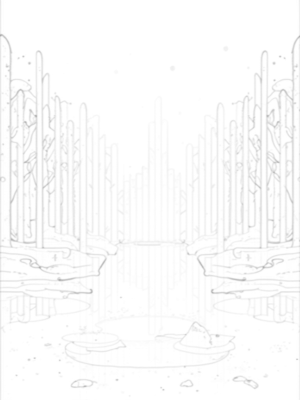 Frozen Forest with Ice Castle and Snowflakes